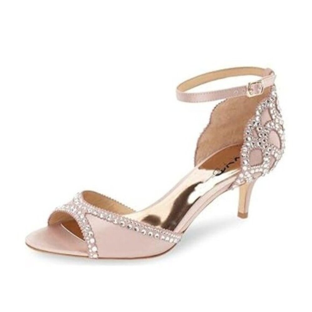 XYD Pink Sandals, Chic Peep Toe, D'Orsay Kitten Low Heels, Rhinestone Studs,